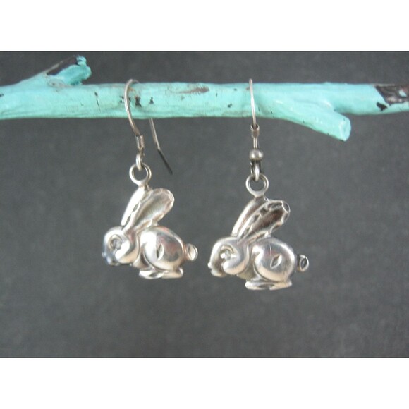 Sterling Rabbit Earrings Vintage Silver Bunny - Picture 2 of 16